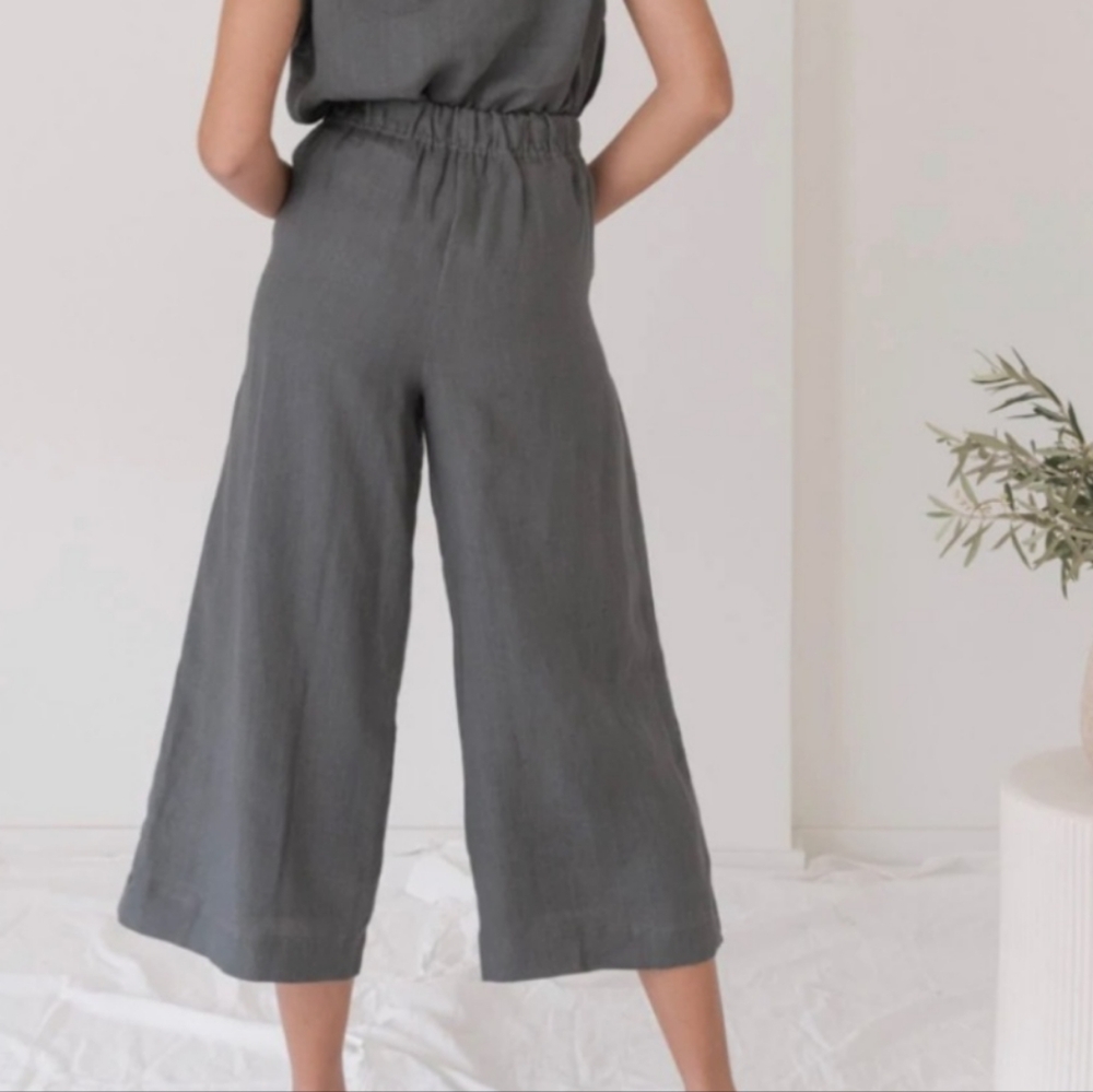 Laude The Label Organic Linen Lined Wide Leg Crop Pants Pull-On Mineral Gray M - Picture 3 of 14